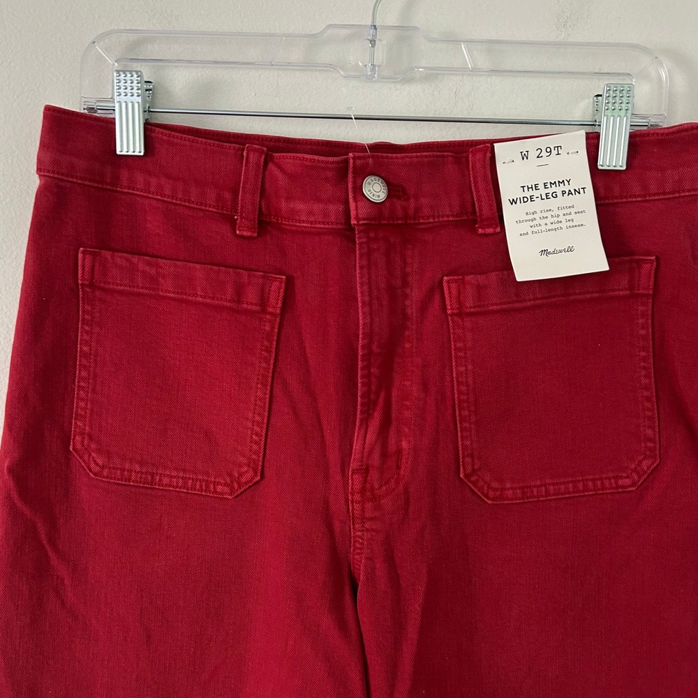 Madewell Womens Emmy Wide-Leg Denim Pants Cherry Red High Rise 29 Tall New - Picture 3 of 10